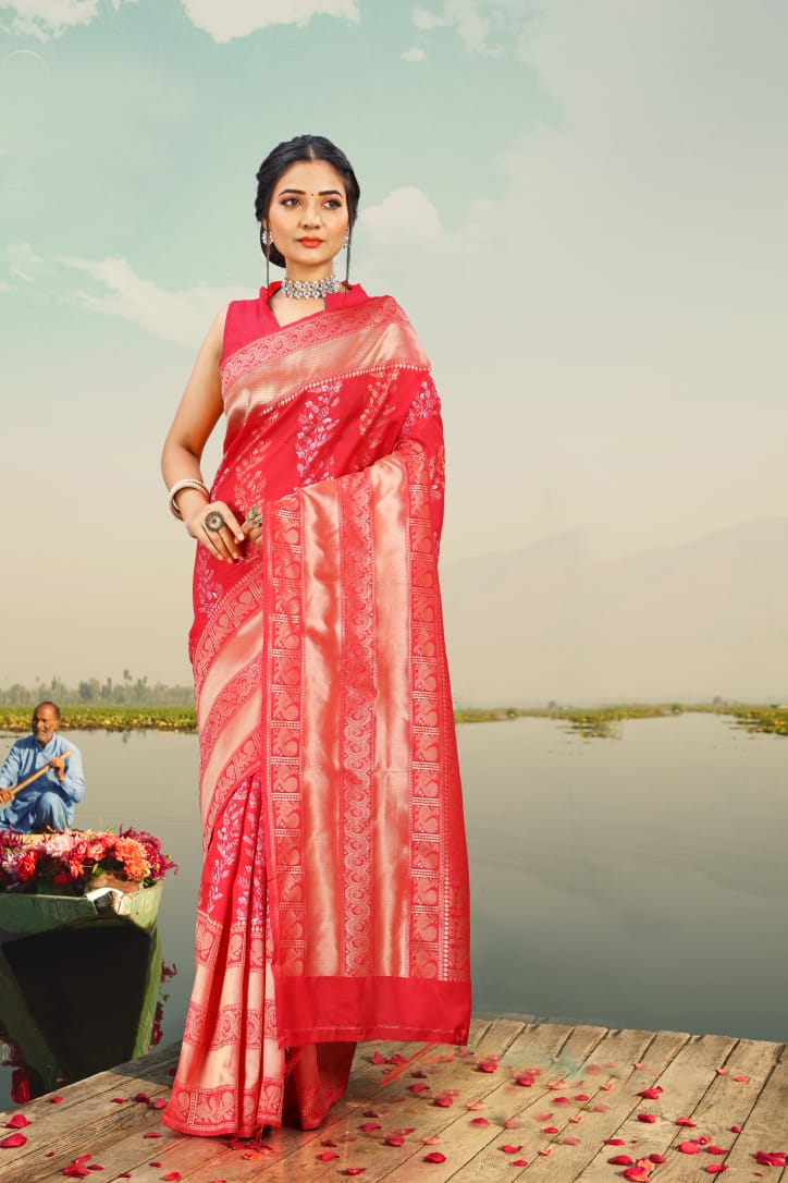 Red Saree in Pure Kanjeevaram Silk For Women