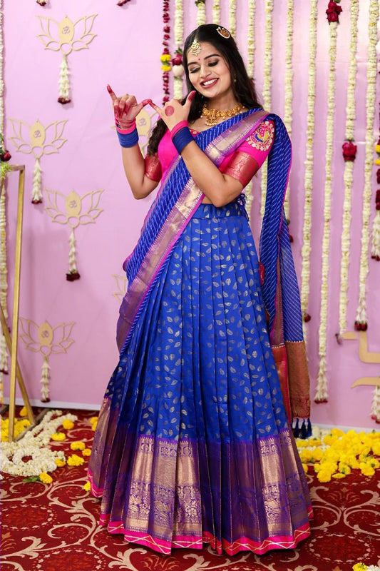 Traditional half saree lehenga with zari Border For Women