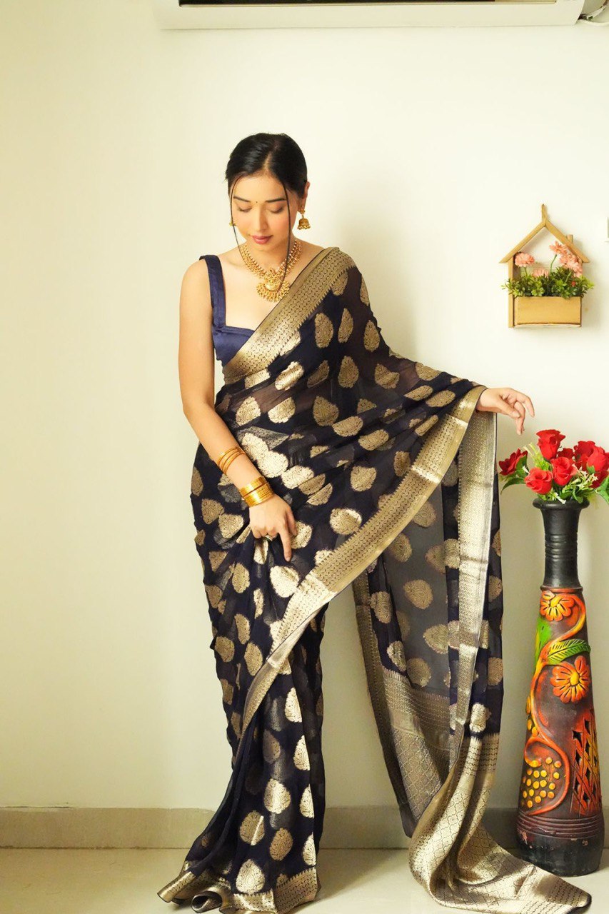 Partywear Black ready to wear saree for women
