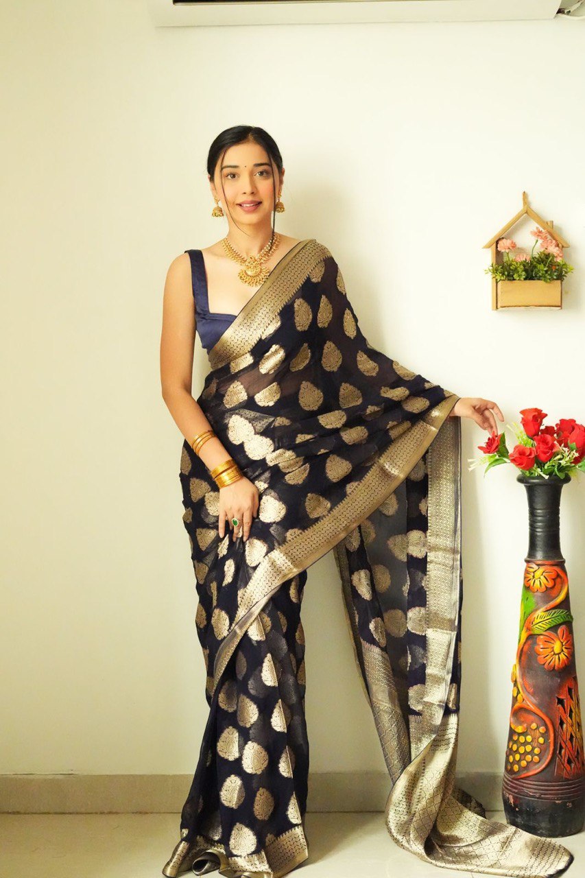 Partywear Black ready to wear saree for women