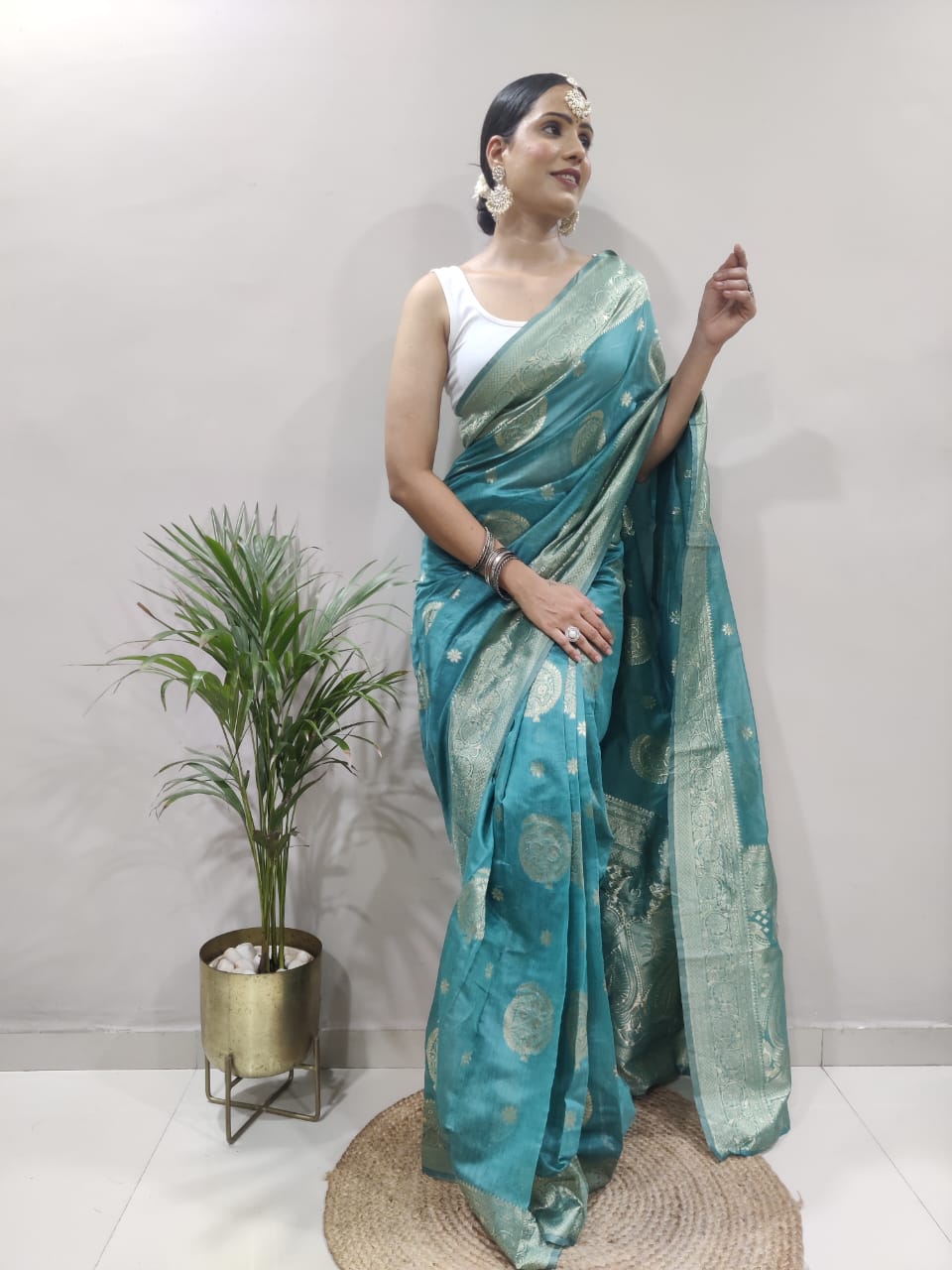 Ready To Wear Sea Green Cotton Silk saree
