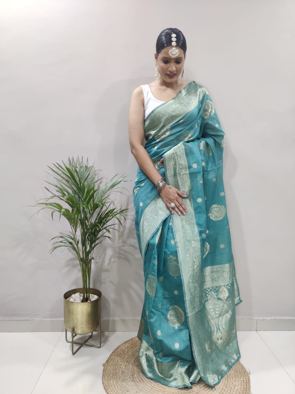 Ready To Wear Sea Green Cotton Silk saree
