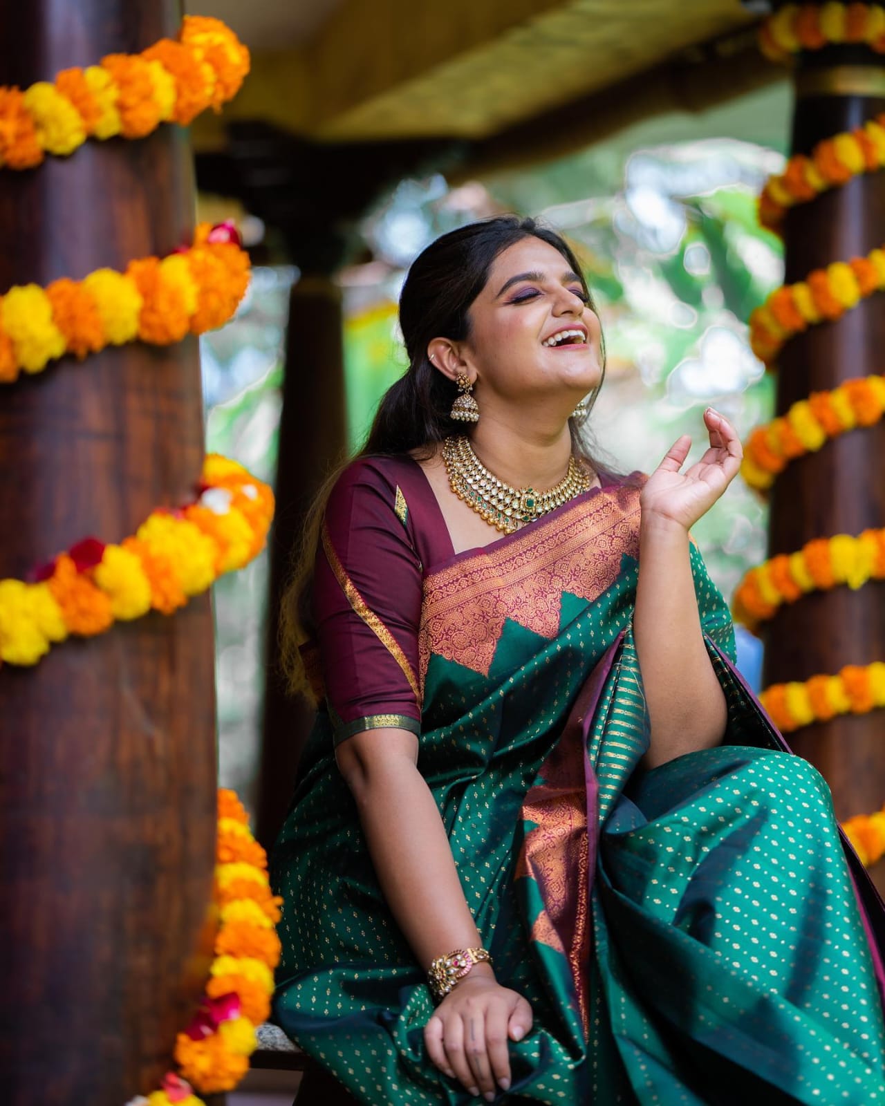 Red green Colour Festiv Saree For Women