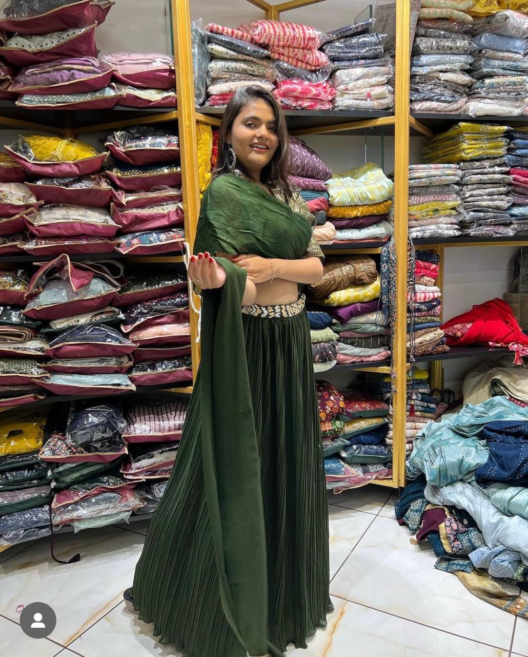 Partywear Georgette Readymade Mehndi Color Lehenga Choli