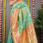 Sea Green Banarasi Silk Saree with Gold Zari Motifs and Pink Contrast Blouse