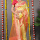Yellow Banarasi Silk Saree with Gold Zari Work and Pink Border