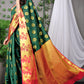 Royal Green Banarasi Silk Saree with Gold Zari & Red Floral Pallu