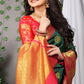 Royal Green Banarasi Silk Saree with Gold Zari & Red Floral Pallu