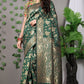 Graceful Dark Green Banarasi Silk Saree with Rich Golden Zari Work