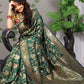 Graceful Dark Green Banarasi Silk Saree with Rich Golden Zari Work