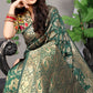 Graceful Dark Green Banarasi Silk Saree with Rich Golden Zari Work