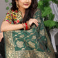 Graceful Dark Green Banarasi Silk Saree with Rich Golden Zari Work