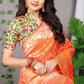 Elegant Orange Banarasi Silk Saree with Golden Zari Weaving