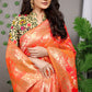 Elegant Orange Banarasi Silk Saree with Golden Zari Weaving