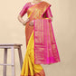 Radiant Yellow Banarasi Silk Saree with Magenta Pink Zari Border and Golden Motifs