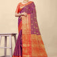 Elegant Purple & Red Banarasi Silk Saree with Rich Zari Work