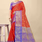 Royal Red & Blue Banarasi Silk Saree with Golden Zari Weaving