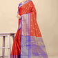 Royal Red & Blue Banarasi Silk Saree with Golden Zari Weaving