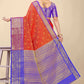 Royal Red & Blue Banarasi Silk Saree with Golden Zari Weaving