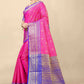 Radiant Pink Banarasi Silk Saree with Royal Blue Zari Woven Border