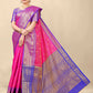 Radiant Pink Banarasi Silk Saree with Royal Blue Zari Woven Border