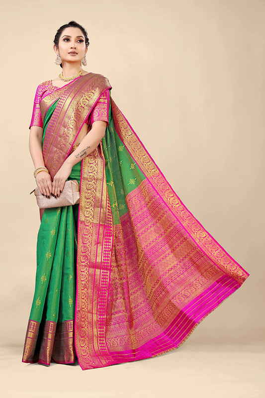 Exquisite Green and Pink Banarasi  Zari Work silk saree