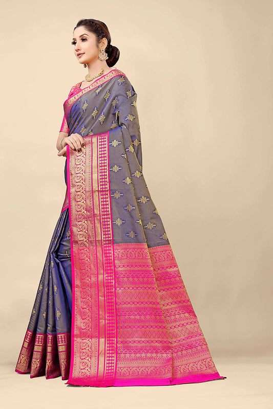 Elegant Purple & Pink Banarasi Silk Saree with Zari Weaving