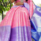 Trendy Baby Pink Color Soft Silk Sarees With Blue Blouse