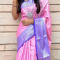 Trendy Baby Pink Color Soft Silk Sarees With Blue Blouse