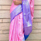 Trendy Baby Pink Color Soft Silk Sarees With Blue Blouse