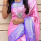 Trendy Baby Pink Color Soft Silk Sarees With Blue Blouse