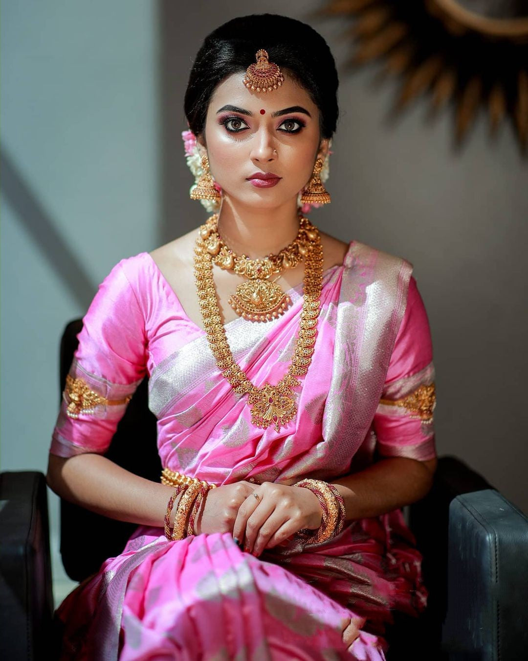Light Pink Silk Saree Sari With UnStitched Blouse 