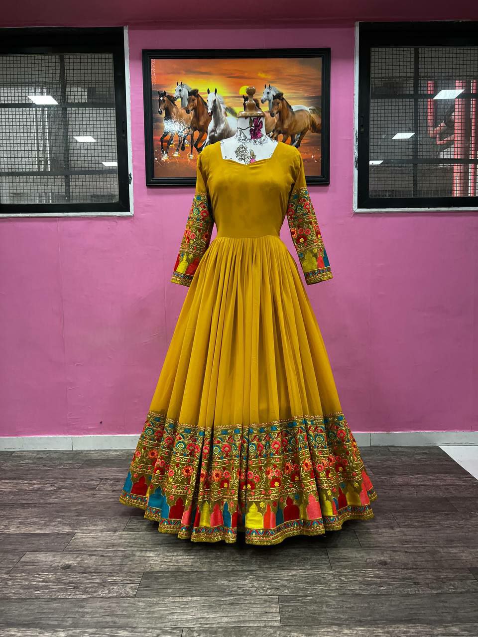 Beautiful Designer Georgette Fabric Yellow Gown