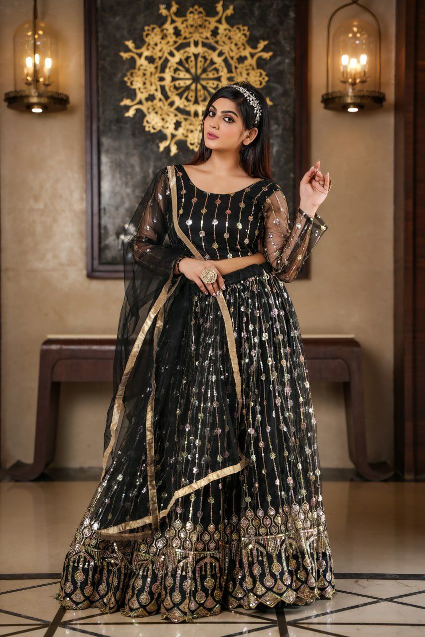 Traditional Black Lehenga Choli With Blouse And Dupatta