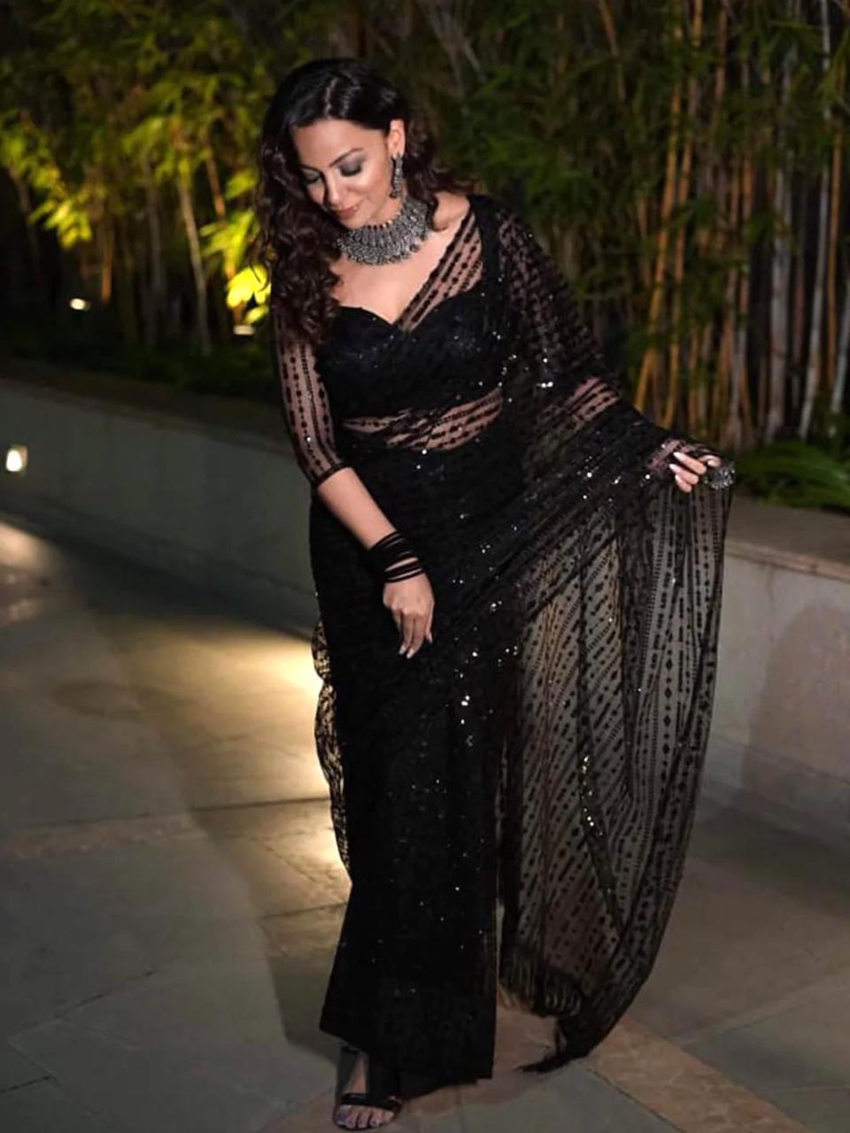 Bollywood Style Net Sari with sequence work saree for Women