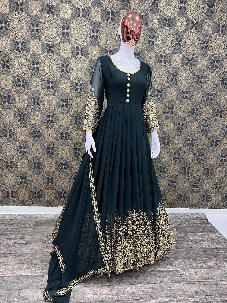 Designer Dark Green Wedding Wear Dress With Dupatta Set