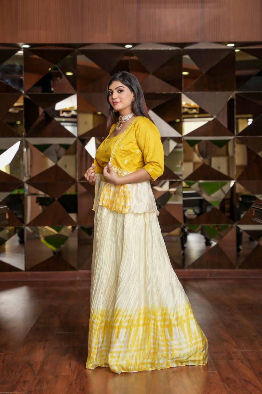 Elegant Yellow White Designer Lehenga Choli With Jacket