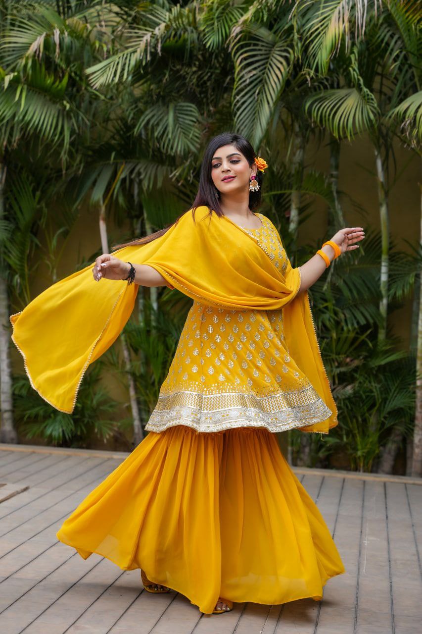 Yellow Trendy Designer Sharara Suit For Women