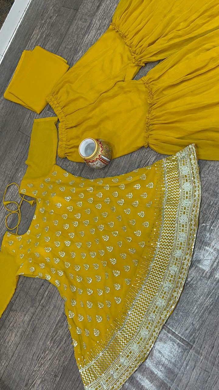 Yellow Trendy Designer Sharara Suit For Women