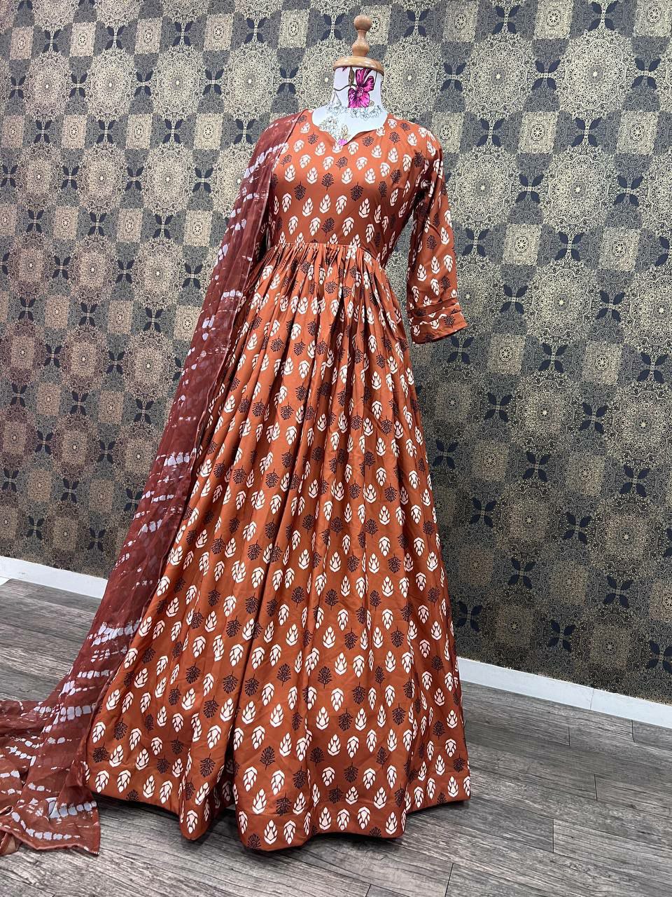 Mustard Color Digital Printed Fully Stitched Anarkali Suit