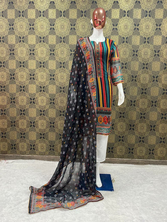 Multicolor Designer Kurta And Dupatta With Digital Print Work