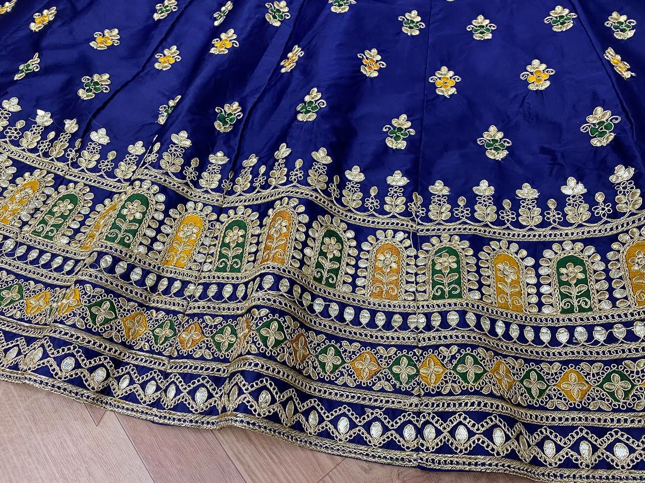 Blue Indian Lehenga Choli With Yellow Net Dupatta