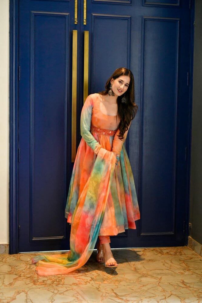 Multicolor Silk Organza Wedding Gown For Women