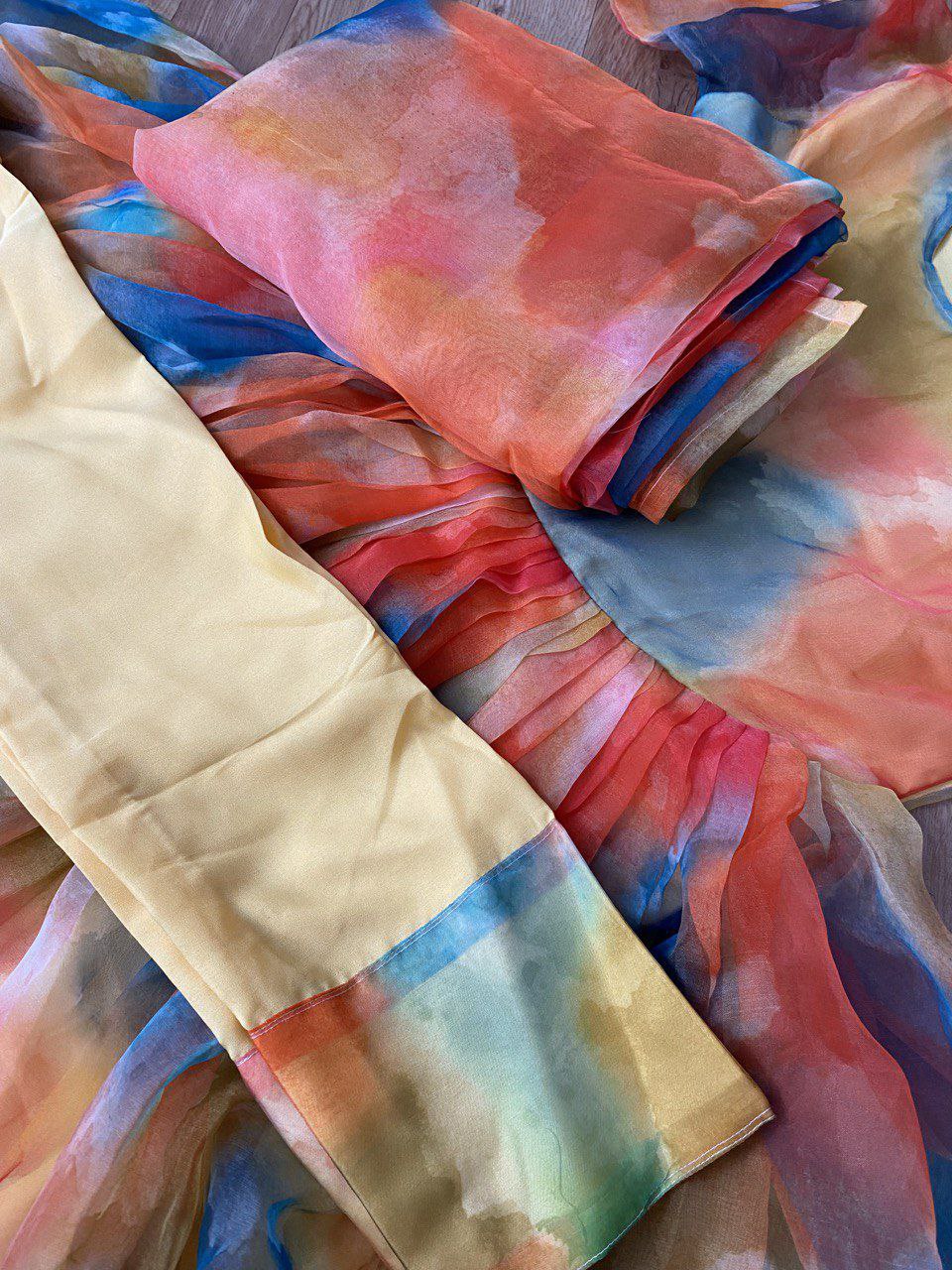 Multicolor Silk Organza Wedding Gown For Women