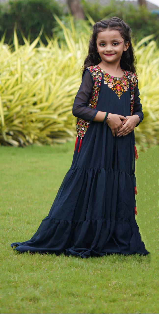 Navy Blue Color Georgette Readymade Gown For Women