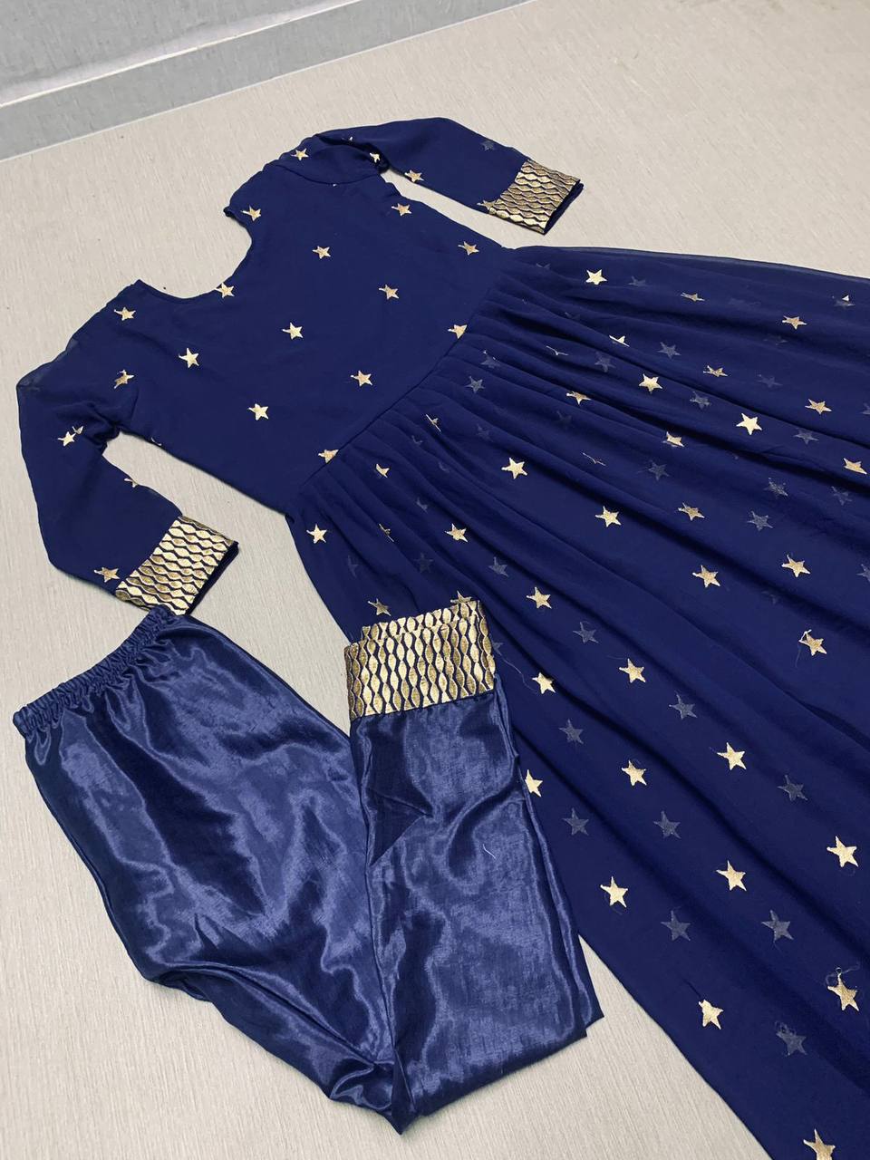 Navy Blue Georgette Kurta and Pant Set For Women