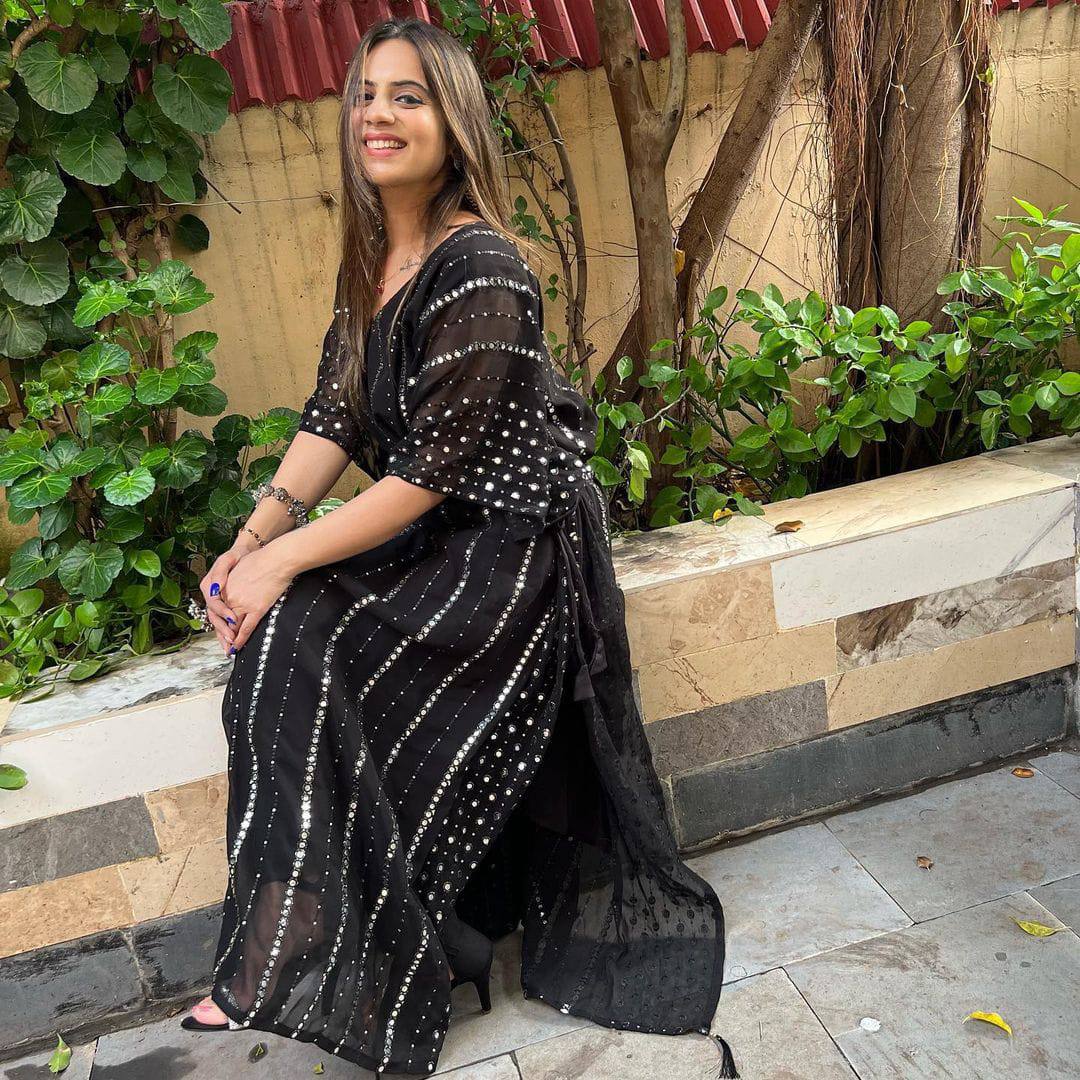 Black Printed Midi-length Kaftan For Women