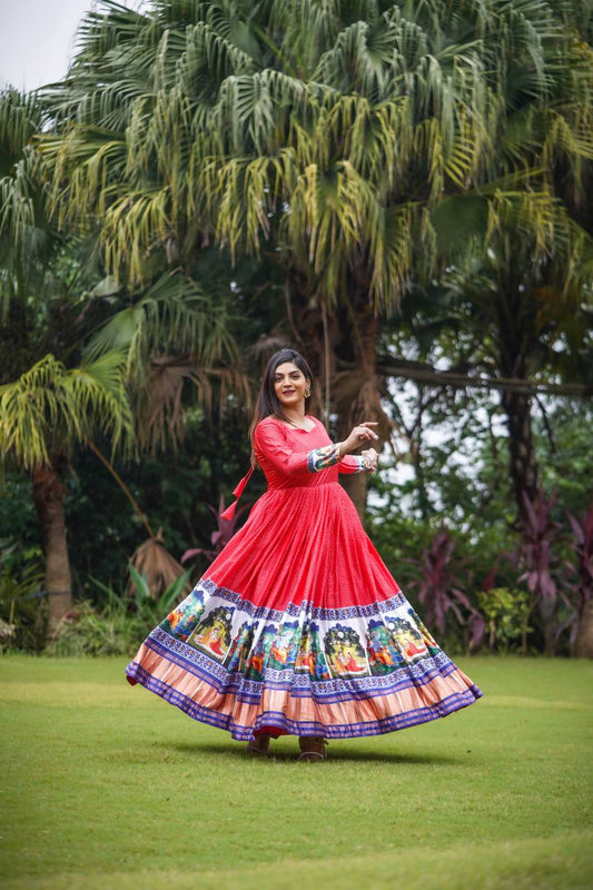 Elegant Designer Digital Printed Red Gown For Women