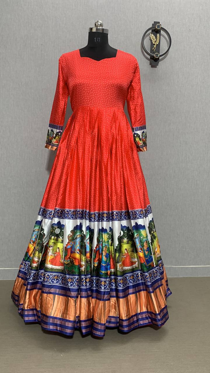 Elegant Designer Digital Printed Red Gown For Women
