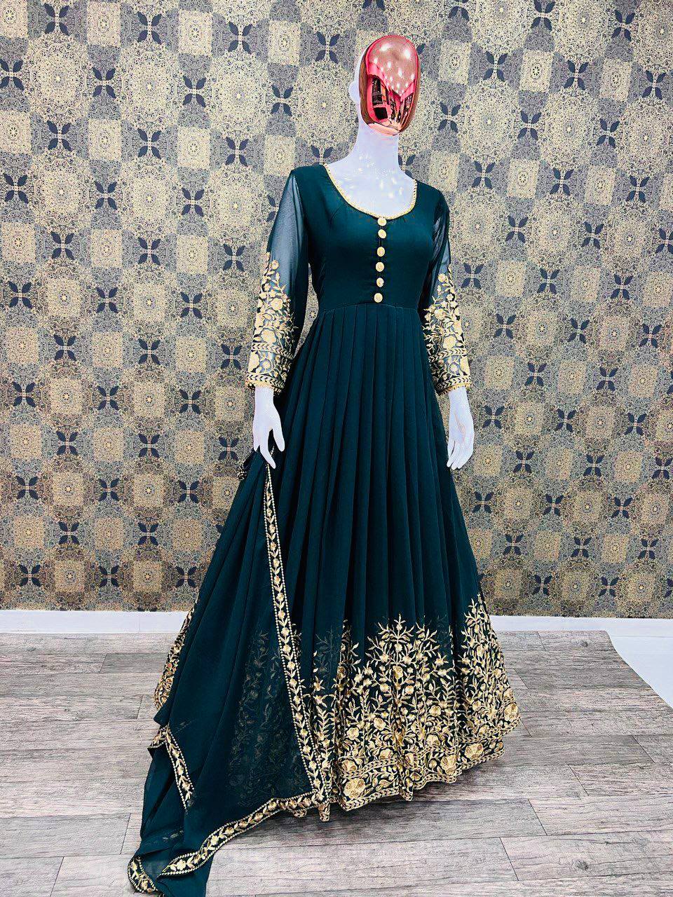 Designer Blue Gown On Heavy Georgette Fabric For Women